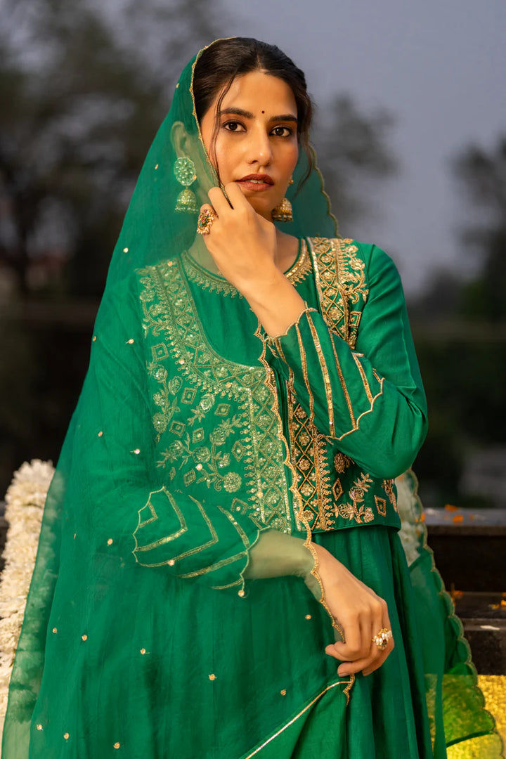 Green anarkali set