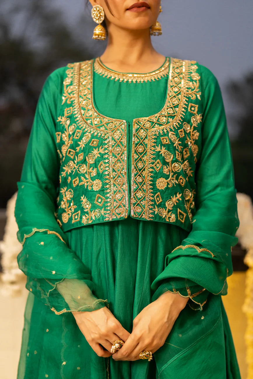 Green anarkali set