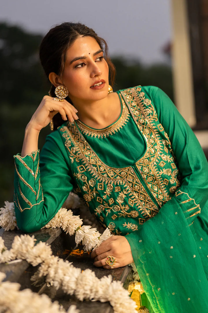 Green anarkali set