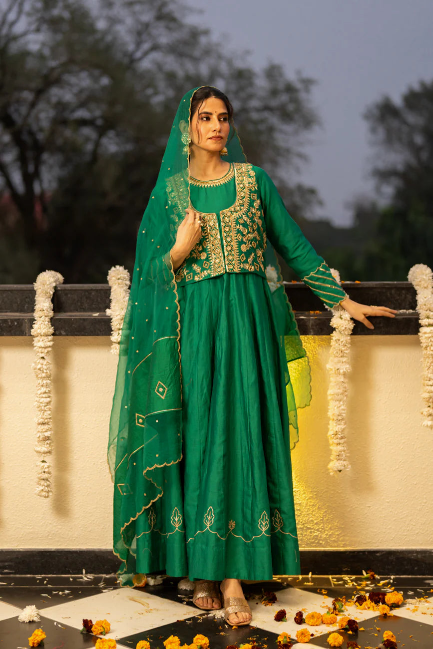 Green anarkali set