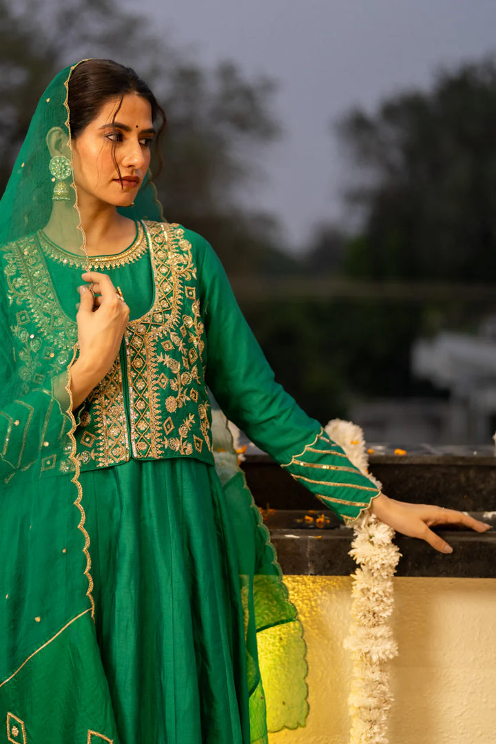 Green anarkali set