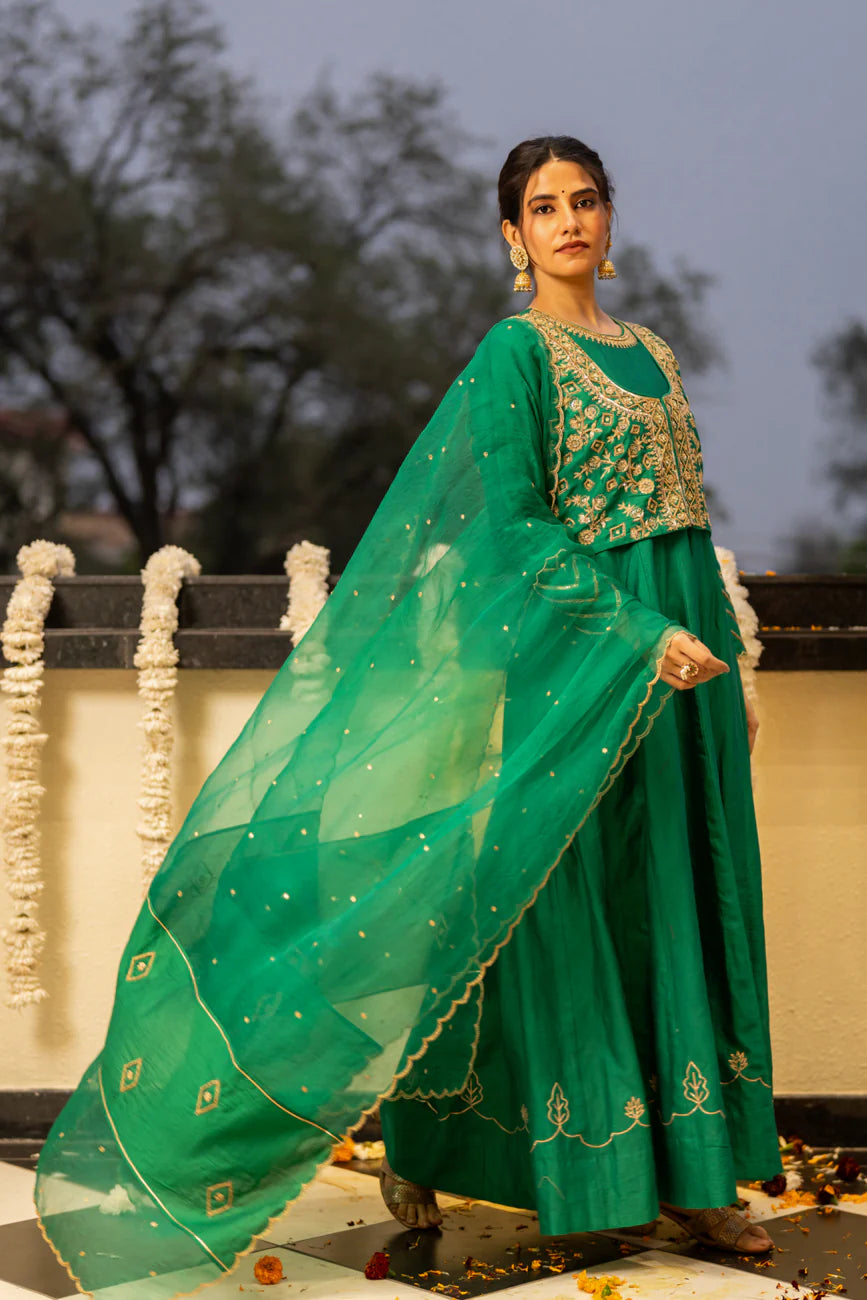 Green anarkali set
