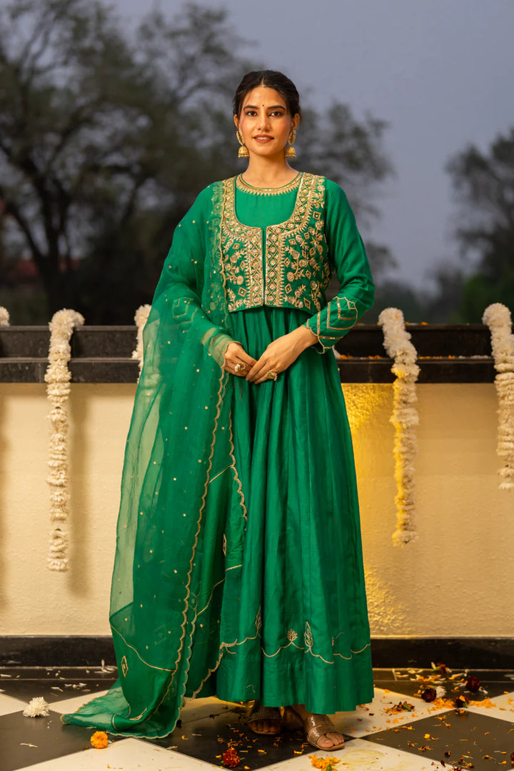 Green anarkali set