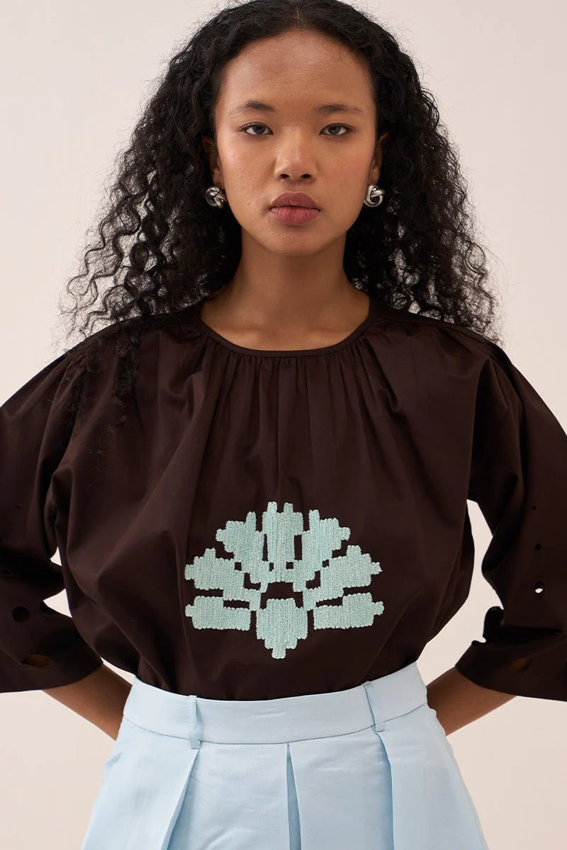 Gathered Emb. Top Co-Ord