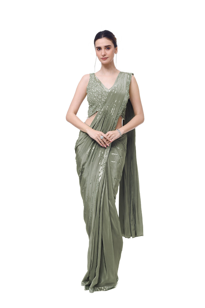 Cornflower green Drape saree