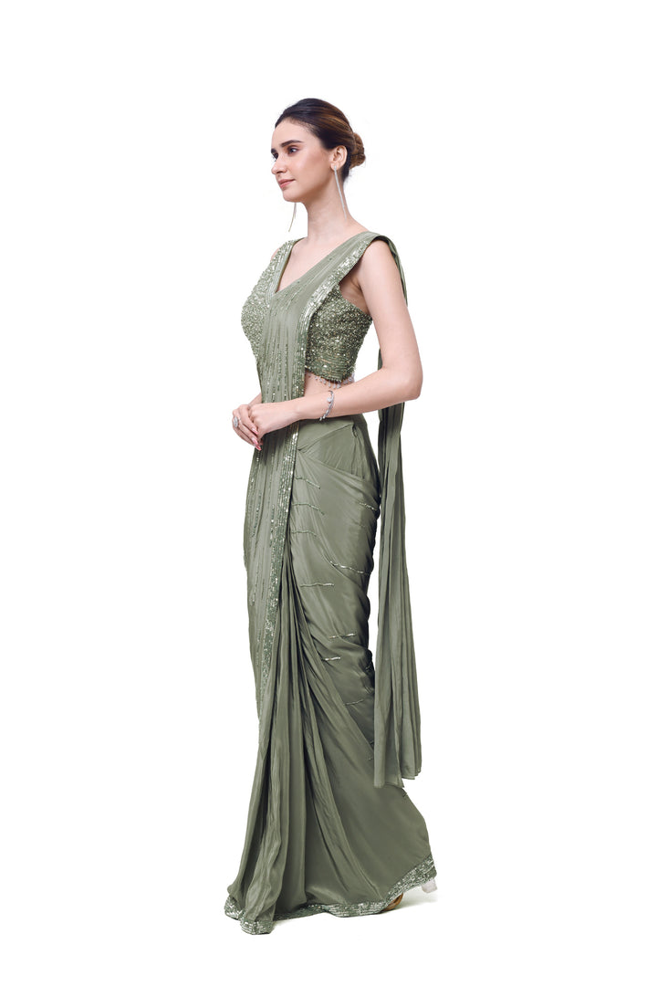 Cornflower green Drape saree