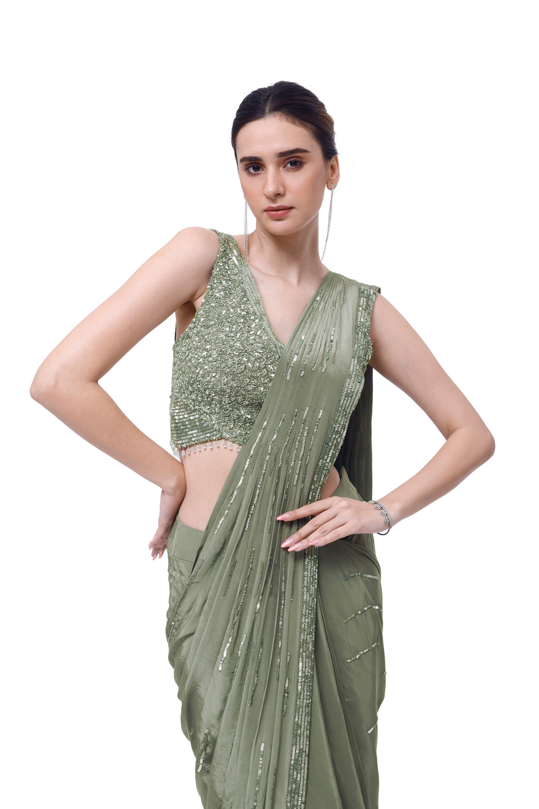 Cornflower green Drape saree