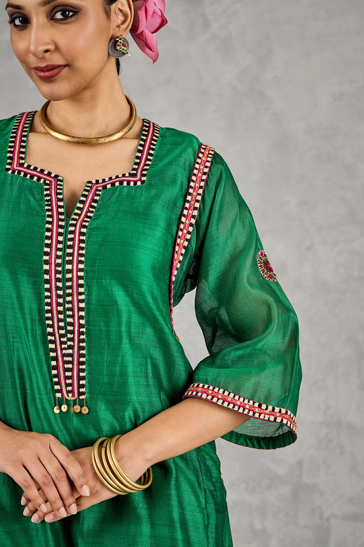 Green B/w Embroidery Choga Set