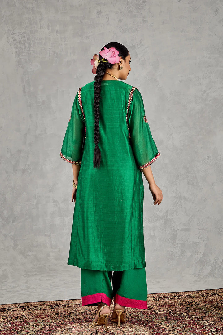 Green B/w Embroidery Choga Set