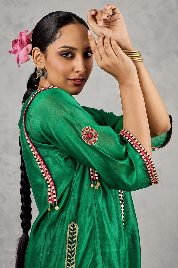 Green B/w Embroidery Choga Set