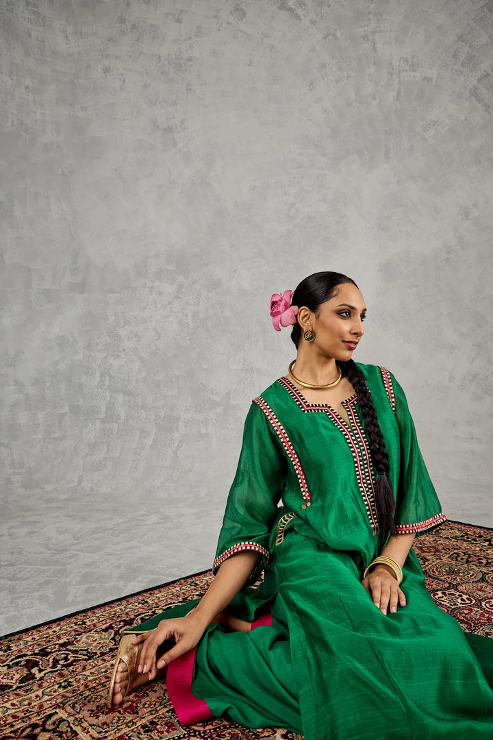 Green B/w Embroidery Choga Set