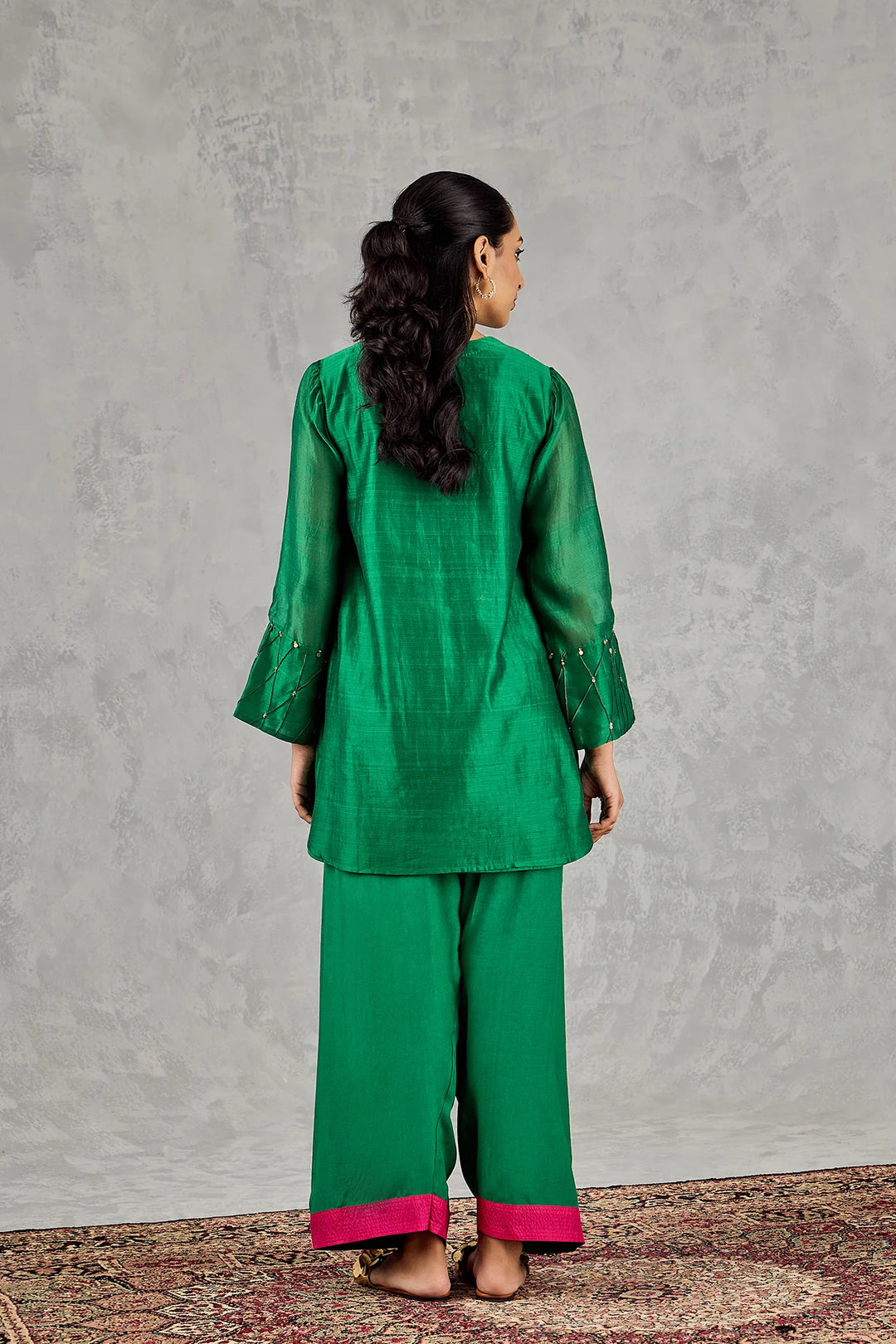 Green Fish Patch Embroidery Short Tunic Set