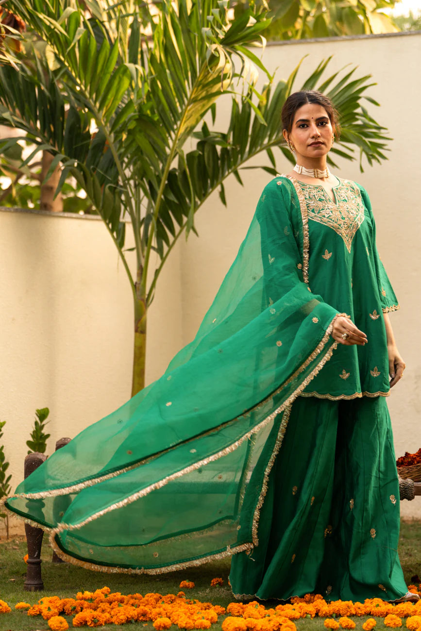 Green moti daman sharara set