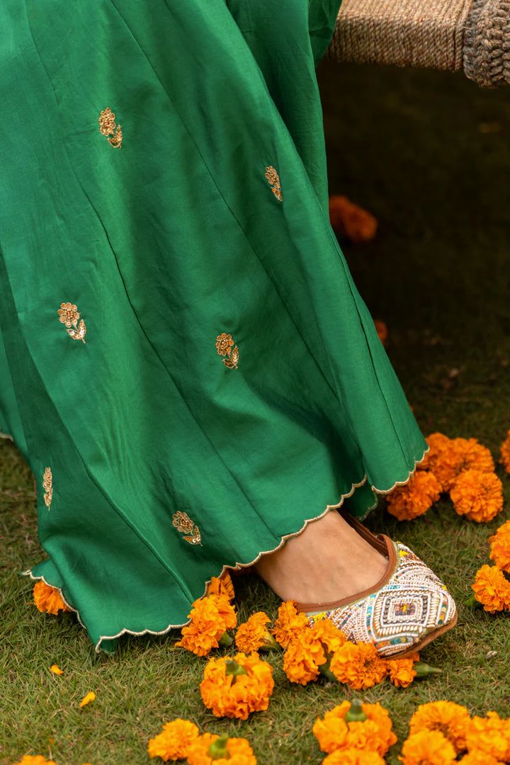 Green moti daman sharara set