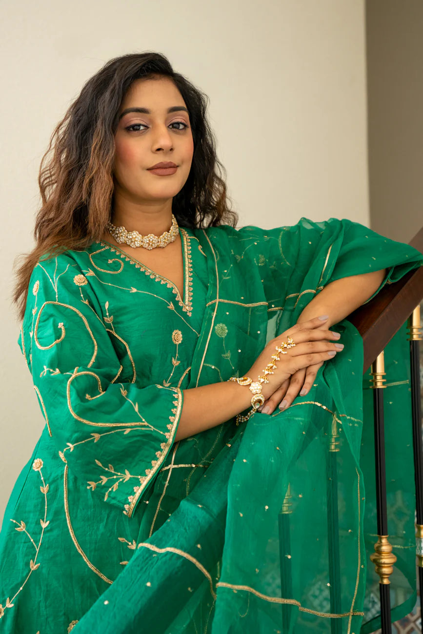 Green moti jaal A-line Kurta Set