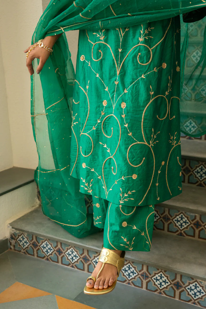 Green moti jaal A-line Kurta Set