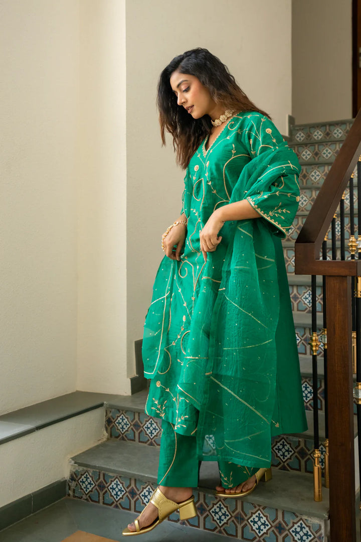Green moti jaal A-line Kurta Set