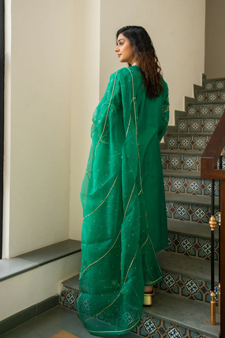 Green moti jaal A-line Kurta Set