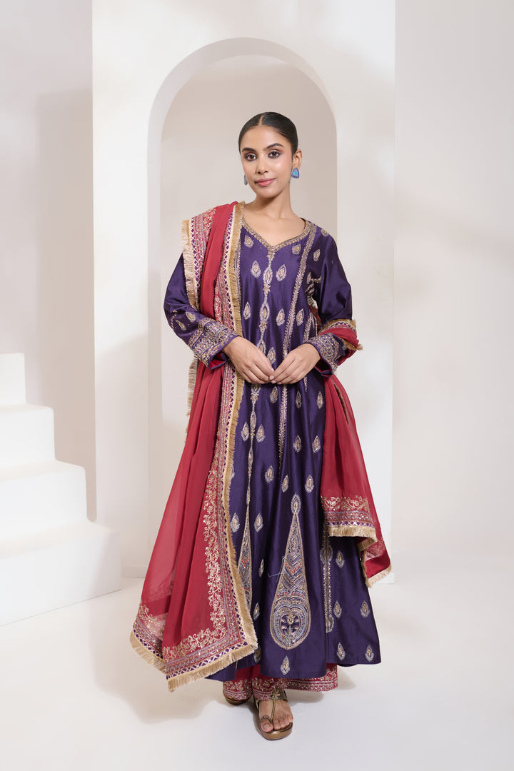 afsana anarkali set purple-red