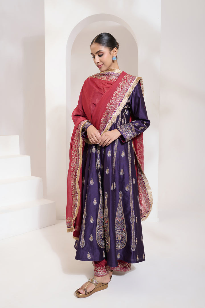 afsana anarkali set purple-red