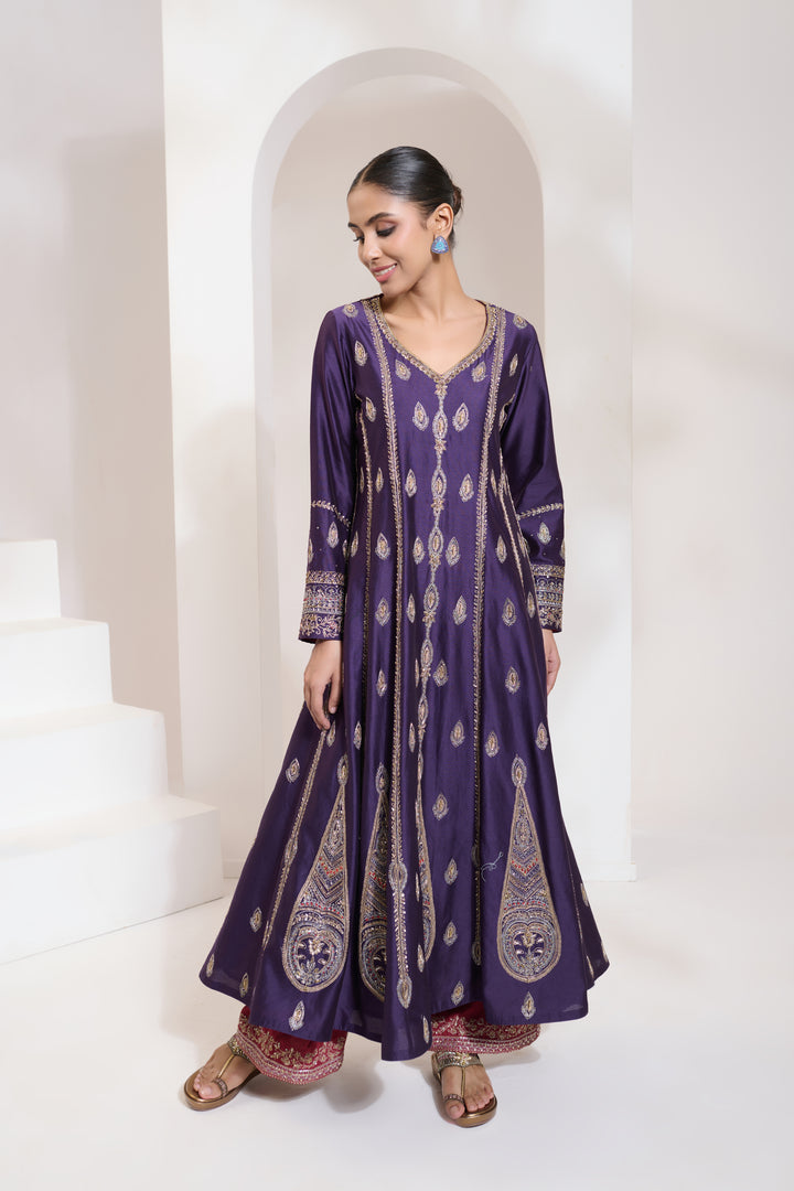 afsana anarkali set purple-red