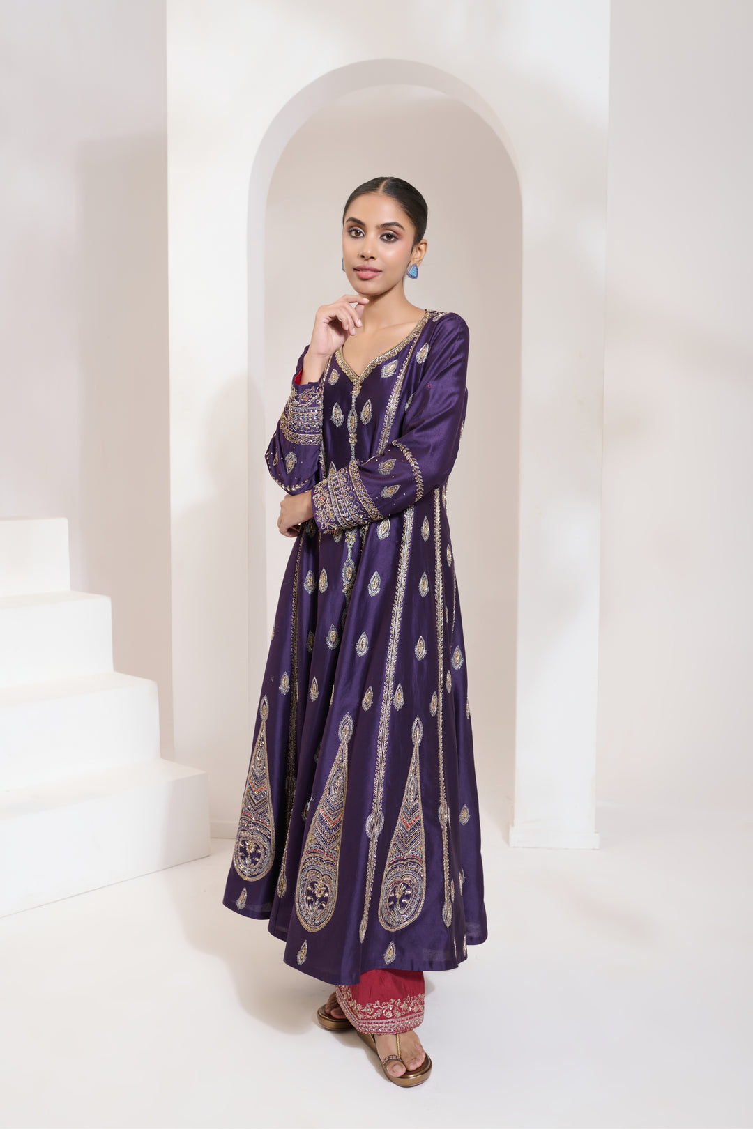 afsana anarkali set purple-red