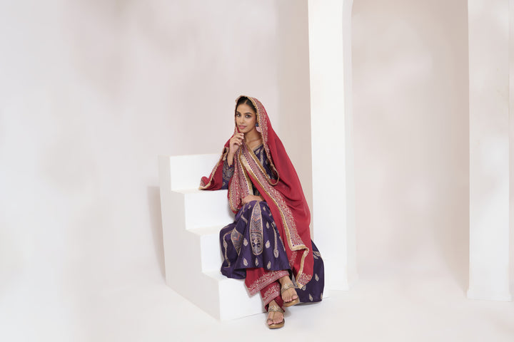 afsana anarkali set purple-red