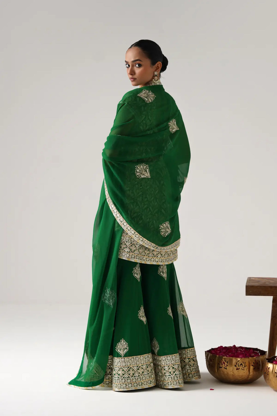 Dilruba - Short Kurta Sharara Set - Green