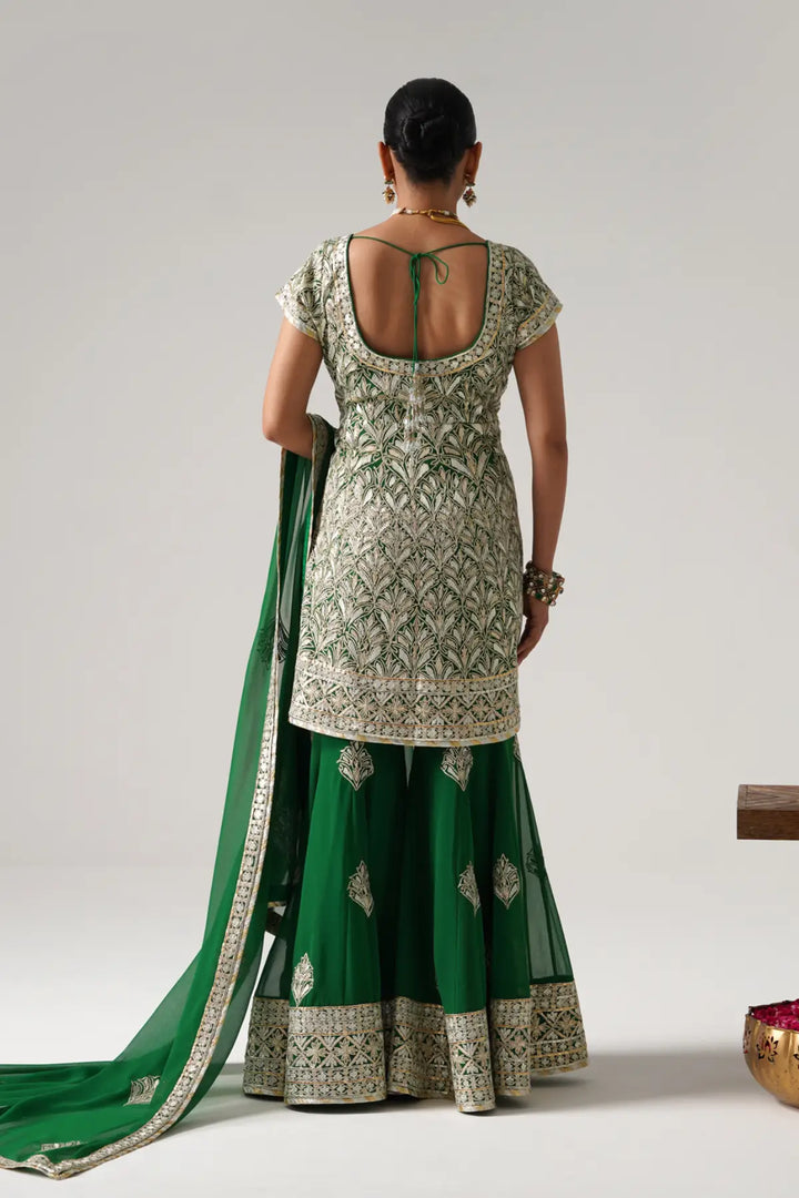 Dilruba - Short Kurta Sharara Set - Green