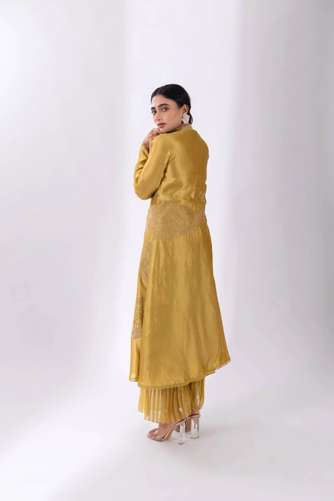 Green A-Line Silk Kurta With Pant