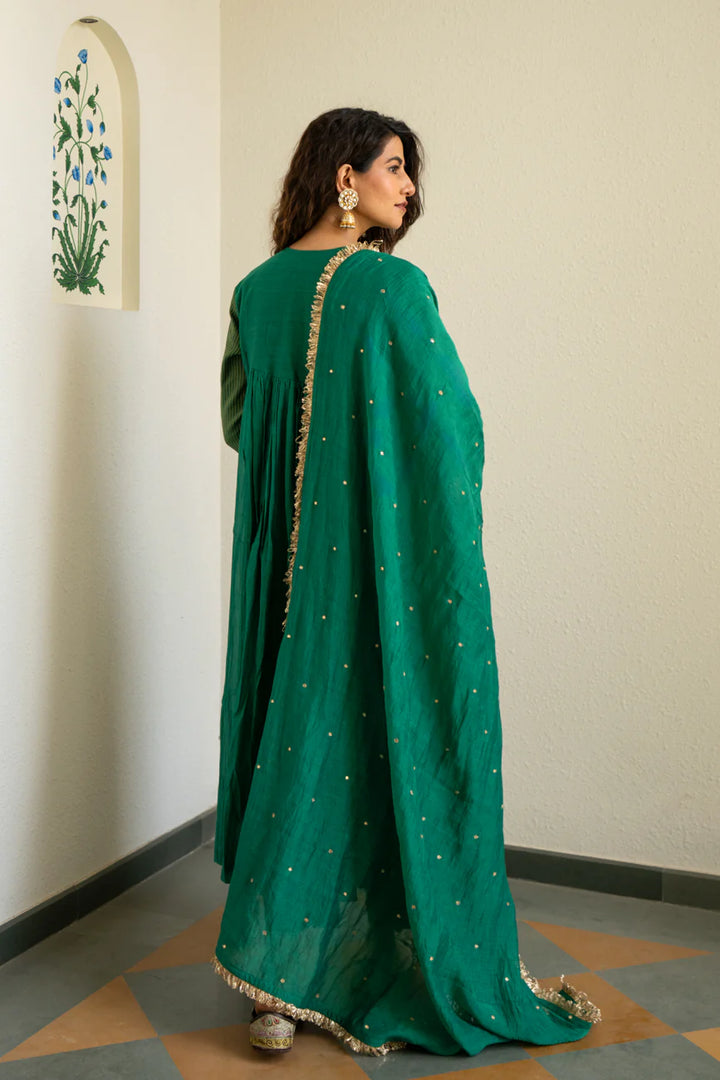 Green Tissue centre gathered A-line Kurta set