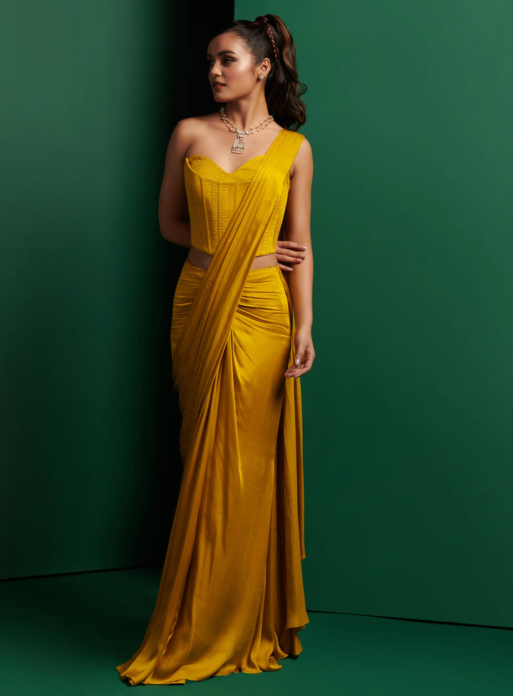 Golden Yellow Double Corset with Skirt Drape Saree