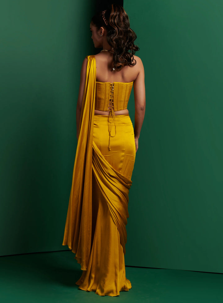 Golden Yellow Double Corset with Skirt Drape Saree