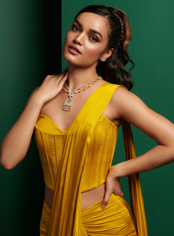 Golden Yellow Double Corset with Skirt Drape Saree