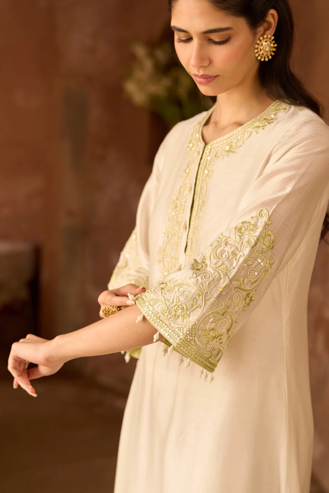 Hani - Daisy Ivory With Mint Green A-line Kurta With Salwar And Dupatta