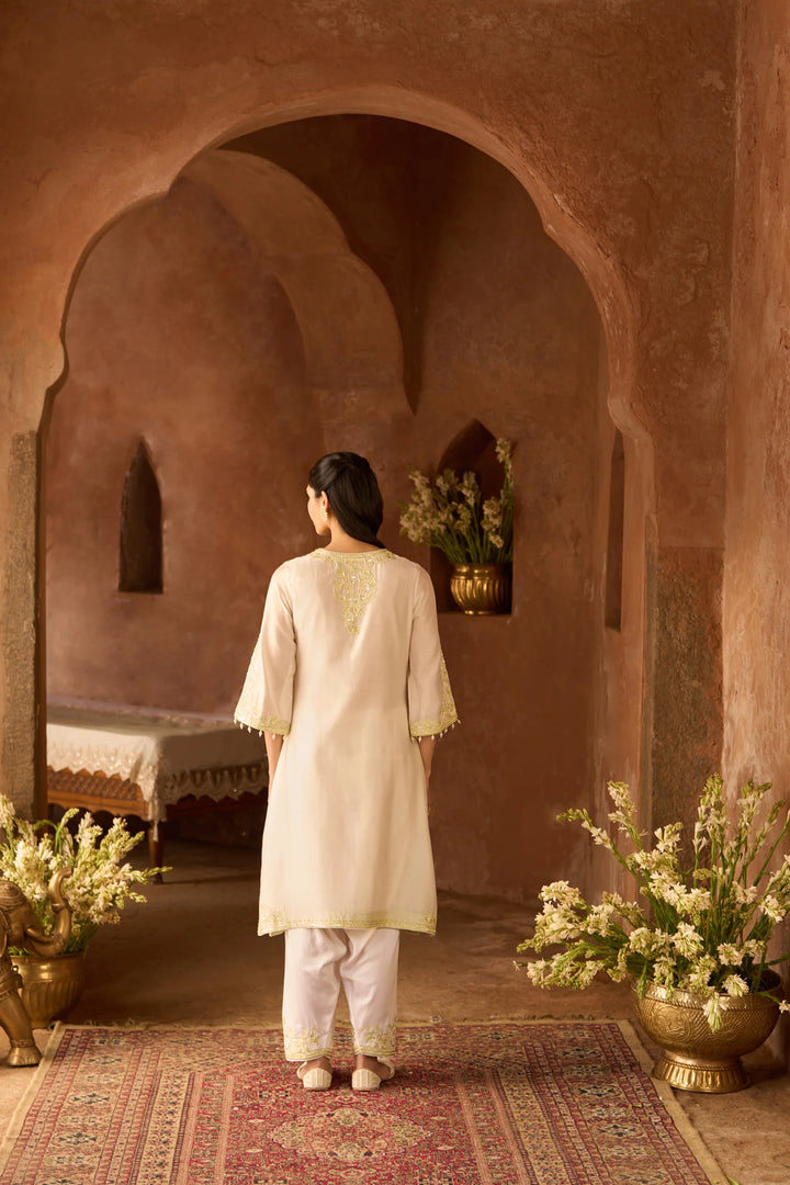 Hani - Daisy Ivory With Mint Green A-line Kurta With Salwar And Dupatta