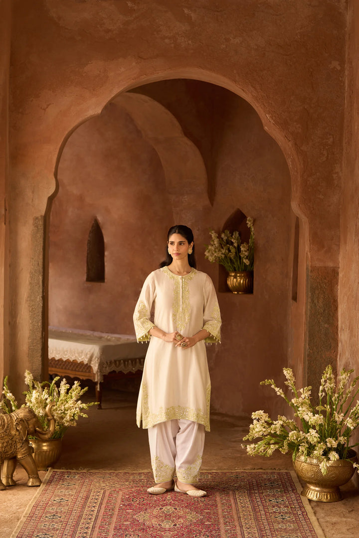 Hani - Daisy Ivory With Mint Green A-line Kurta With Salwar And Dupatta