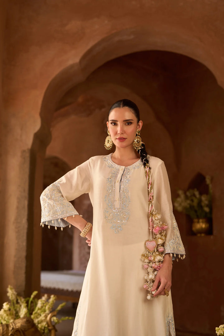 Hani - Daisy Ivory With Blue A-line Kurta With Salwar And Dupatta
