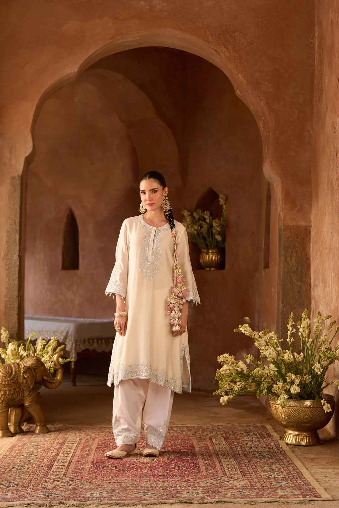 Hani - Daisy Ivory With Blue A-line Kurta With Salwar And Dupatta