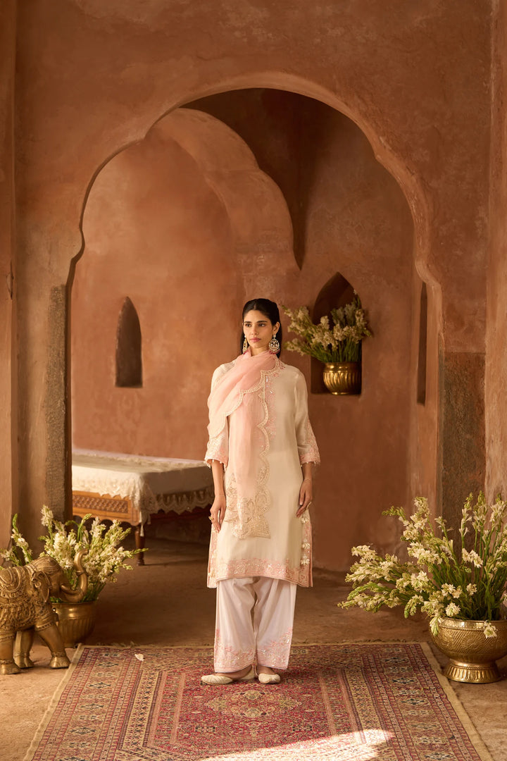 Hani - Daisy Ivory With Pink A-line Kurta With Salwar And Dupatta
