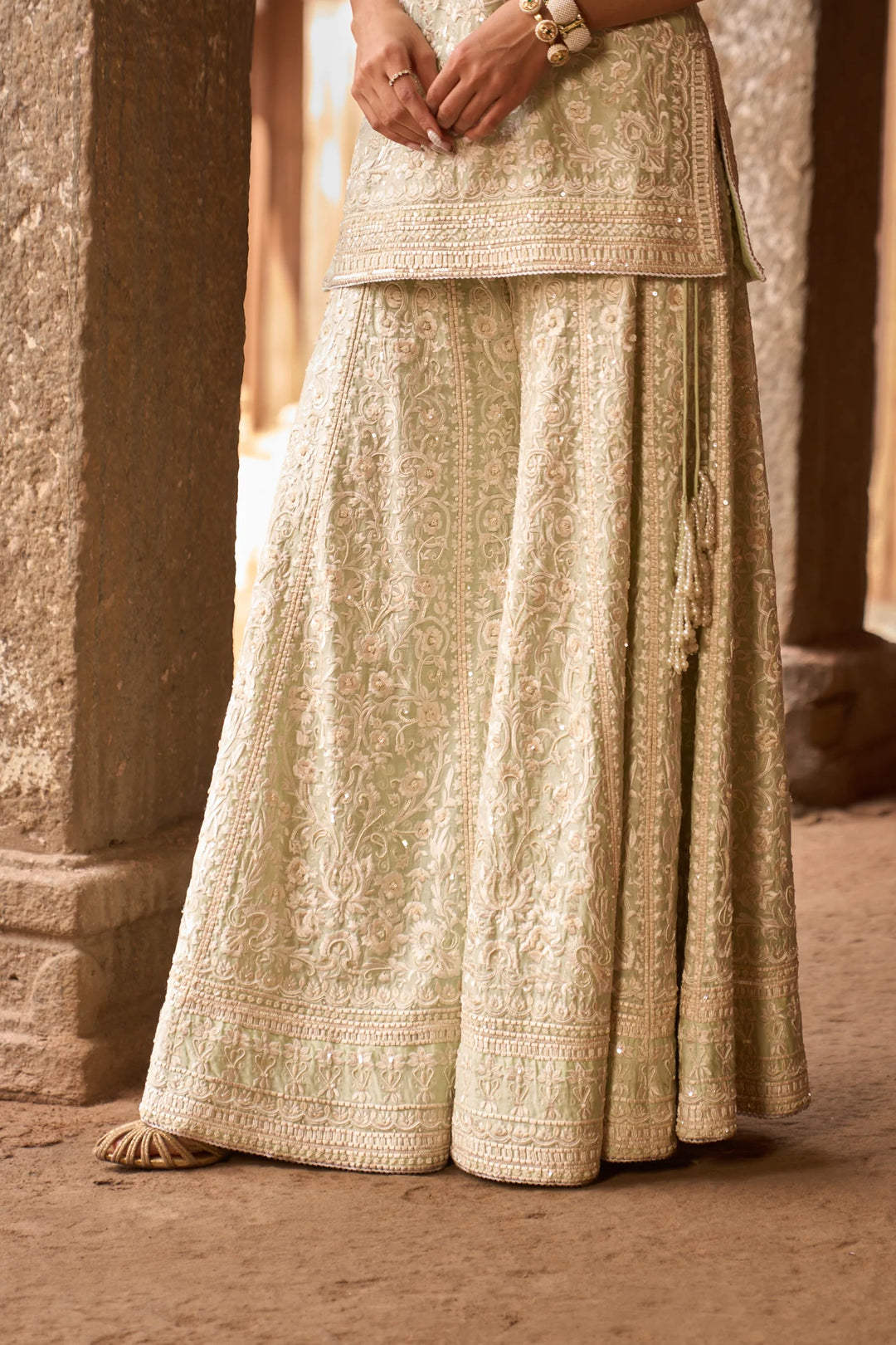 Heer - Mint Green Short Kurta With Sharara And Dupatta
