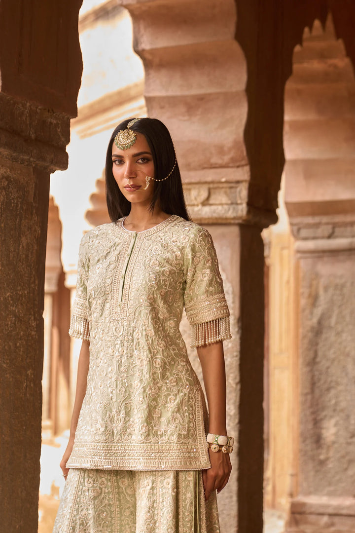 Heer - Mint Green Short Kurta With Sharara And Dupatta