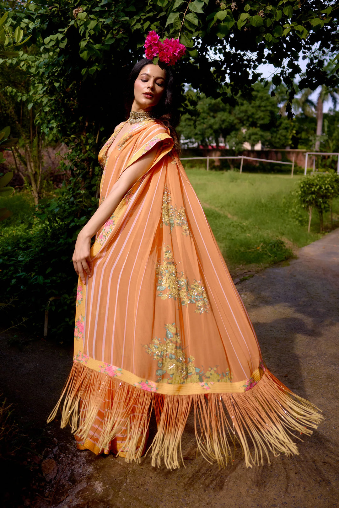 Haseena Peach Orange Saree
