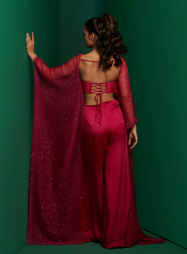 Hot Pink Embellished Kaftan Corset Jumpsuit