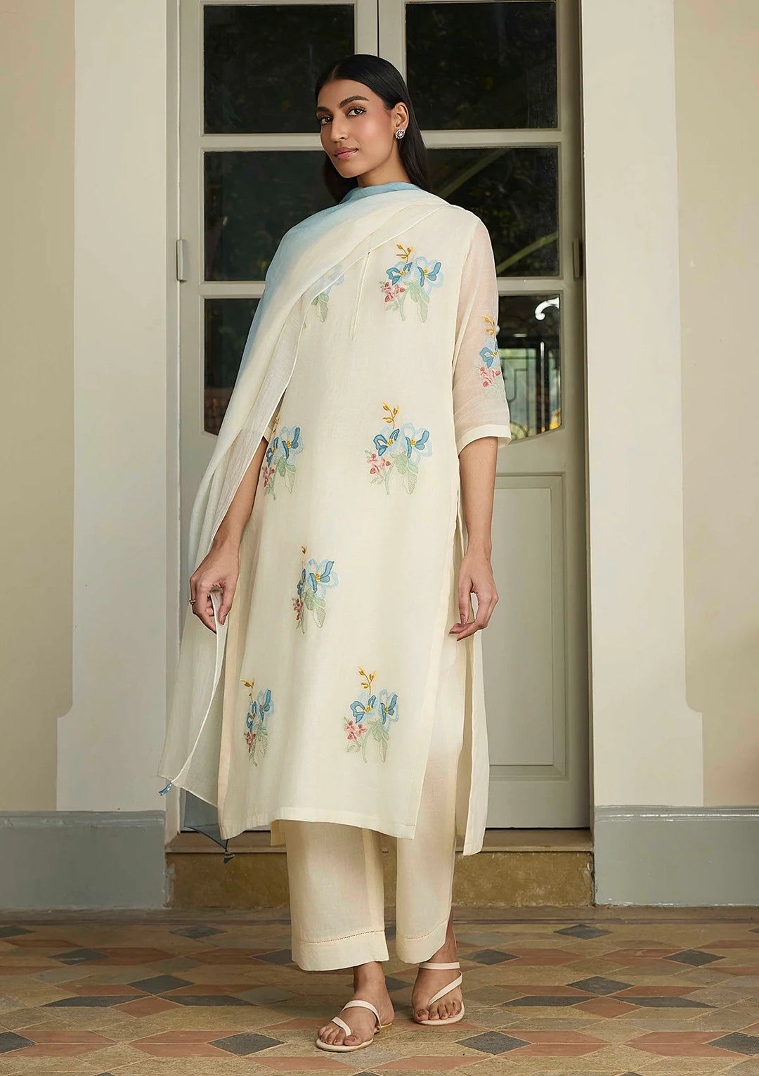Ivory Floral Kurta Set