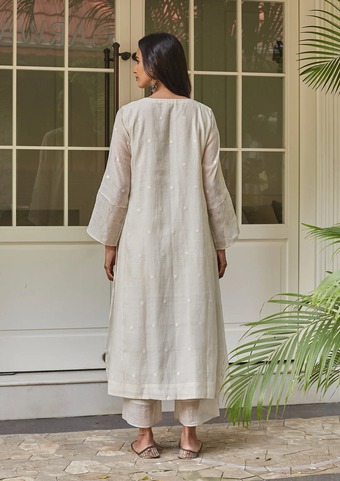 Ivory and Emerald Embroidered Kurta Set