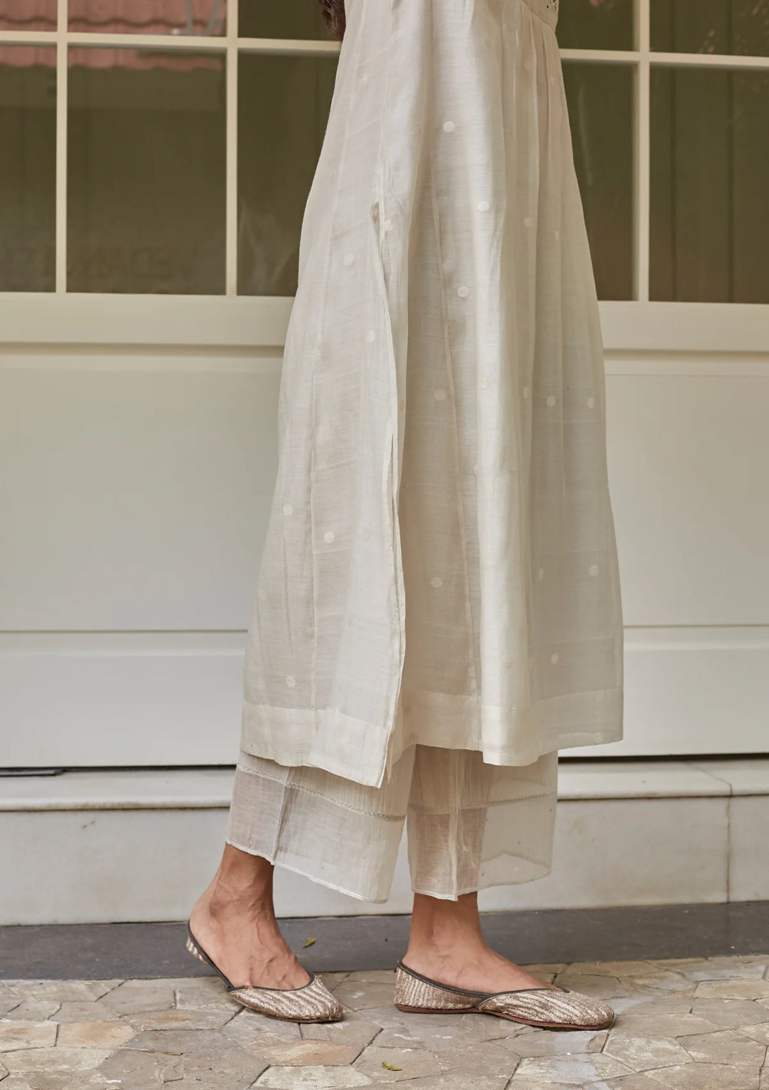 Ivory and Emerald Embroidered Kurta Set