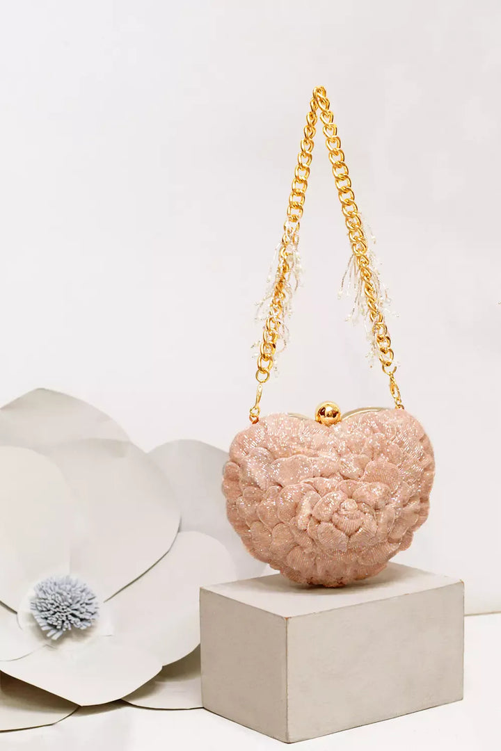 isa beaded heart clutch - blush