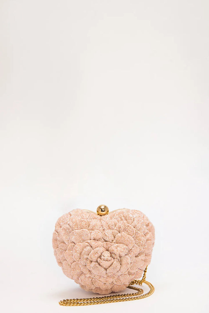 isa beaded heart clutch - blush
