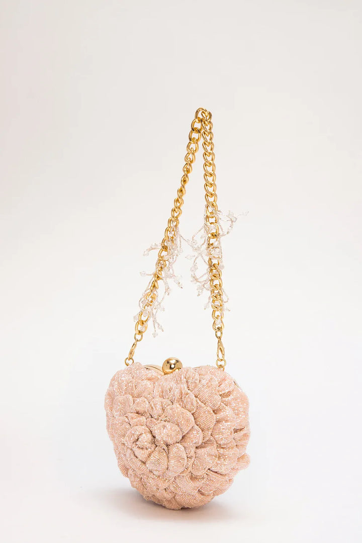 isa beaded heart clutch - blush